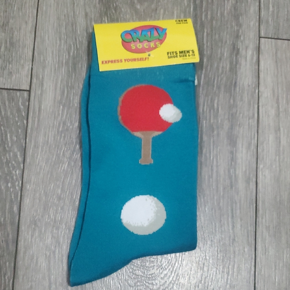 Crazy Socks Teal, Red & White Paddle Ping Pong Casual Crew Socks